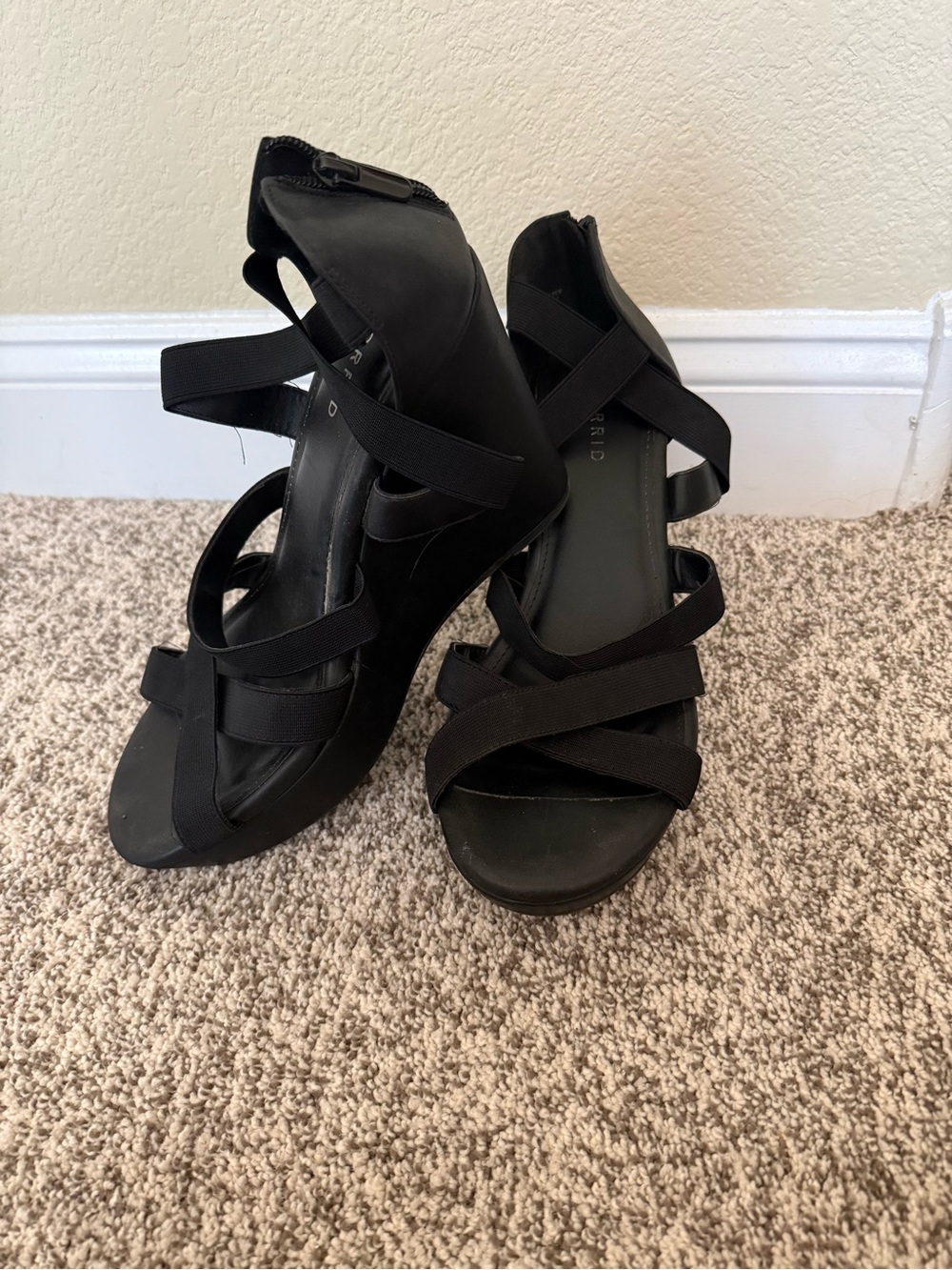 torrid Black Crisscross Elastic Wedge Sandals